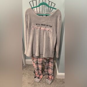Joe Boxer Soft Fleece Will wake up for presents Pink Gray Plaid 1X 1XL Women PJs